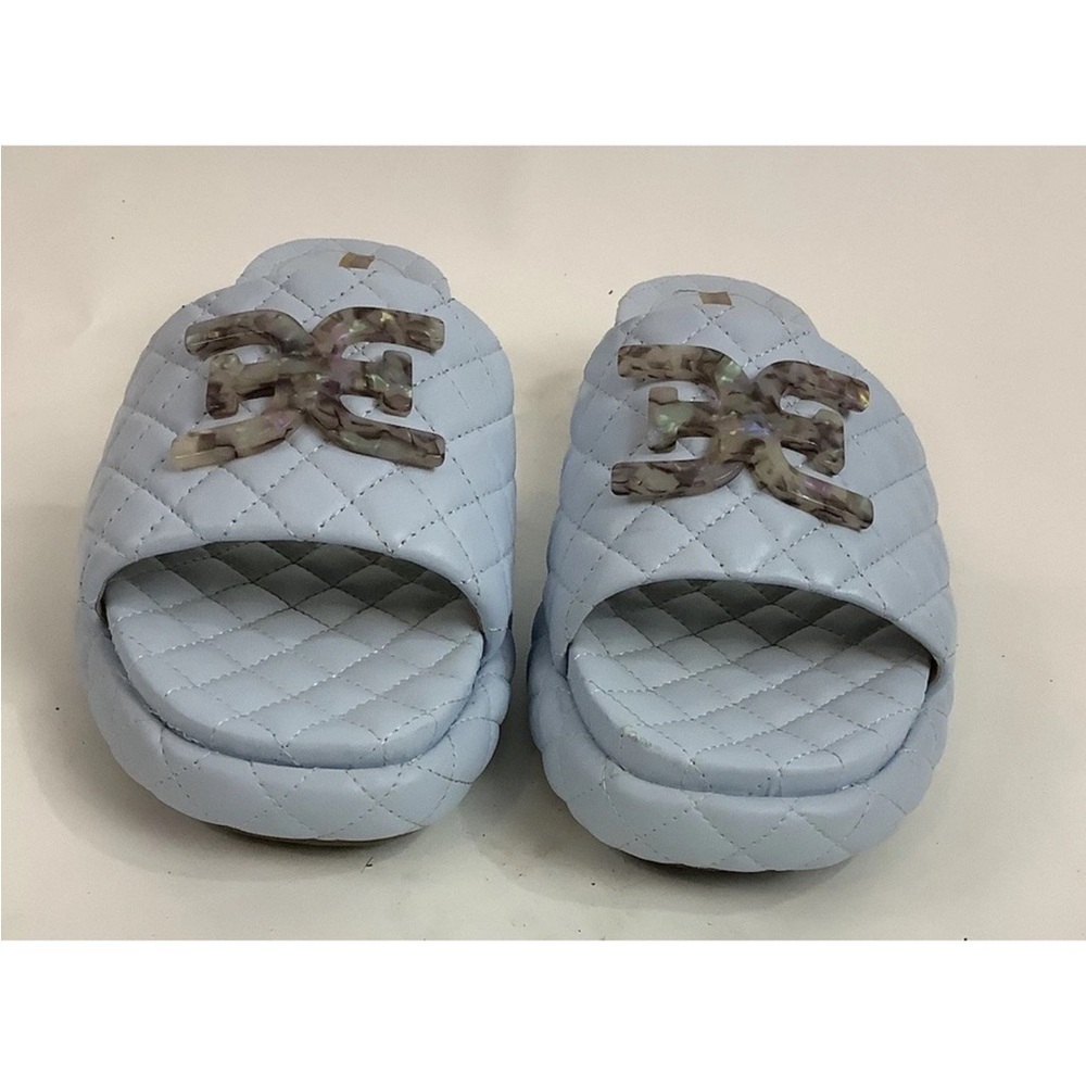 Sam Edelman Sz 9.5 Quilted Leather Karinda Slides In Dusty Blue Casual Style - Picture 3 of 10